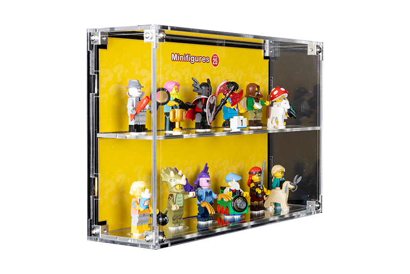 LEGO 71045 complete sets with Wall Mounted Display Case for Minifigure 71045 (with background)