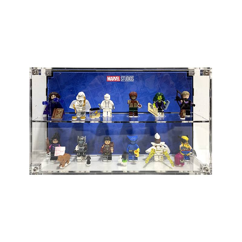 LEGO 71039 complete sets with Wall Mounted Display Case for Minifigure 71039 (with background)