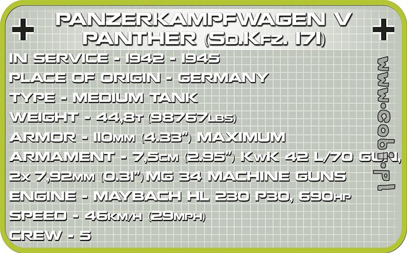 Cobi World War II - Panzer v Panther Tank 1:48 Scale 294 pieces - My Hobbies