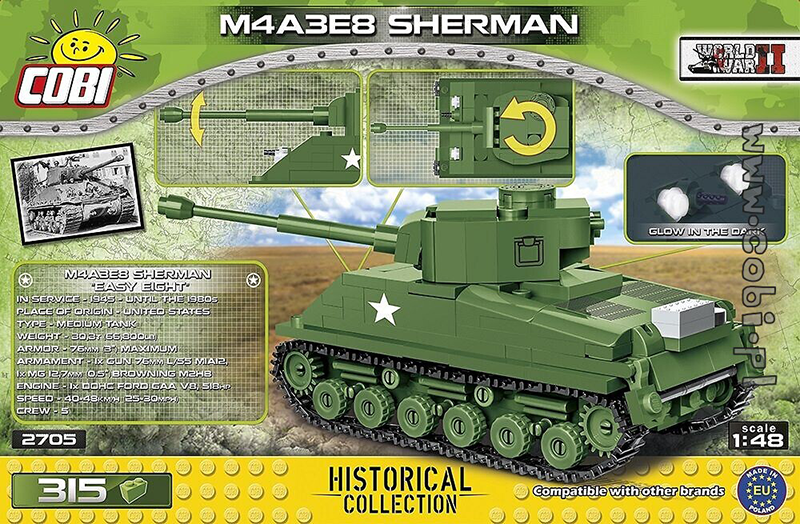 Cobi World War II - M4A3E8 Sherman Tank 1:48 Scale 316 pieces - My Hobbies